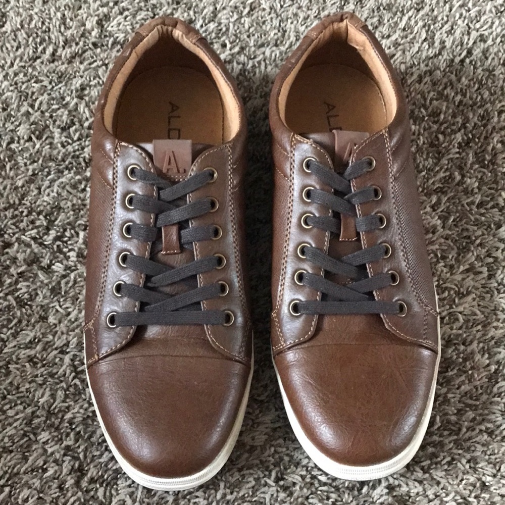 Aldo cognac brown cap toe sneaker